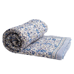 Marlowe Quilt in American Blue & Sage Green | Hand-Block Printed Floral Design